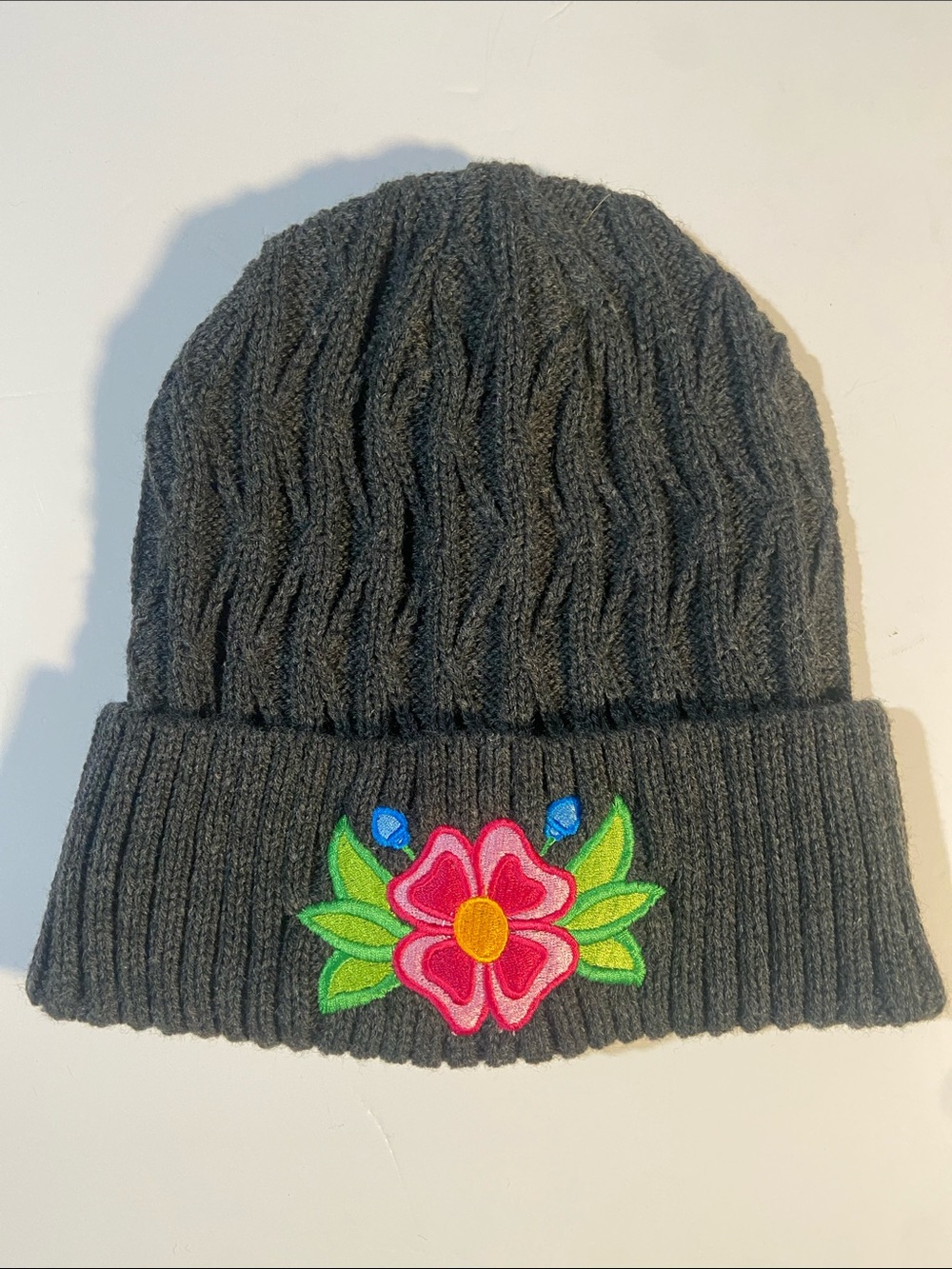 Knitted Hat with Ojibwe Embroidered Design NWOT